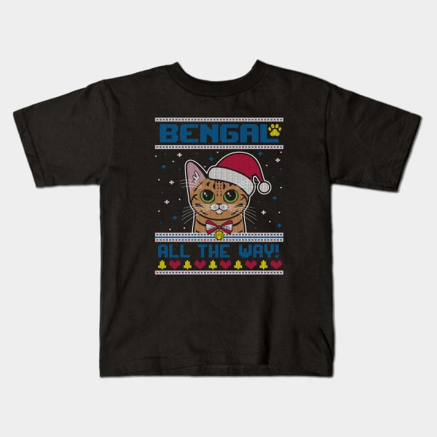 Bengal All The Way - Ugly Christmas Sweater Kids T-Shirt by Kitty Cotton